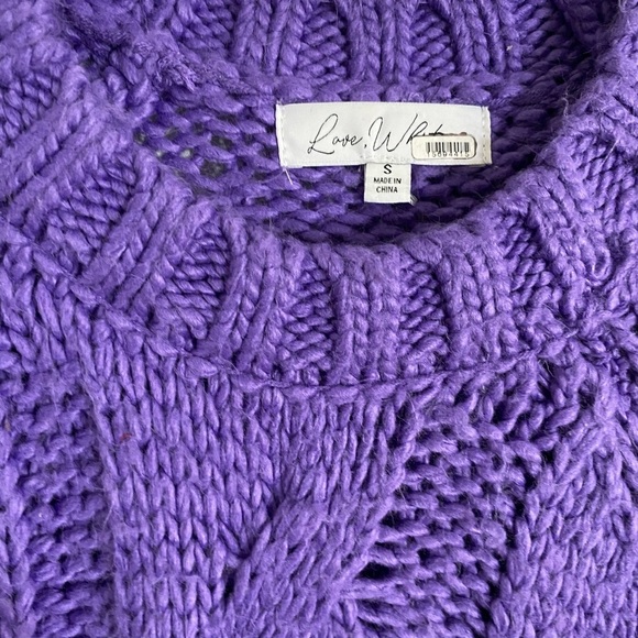 Love, Whit by Whitney Port Purple Chunky Crew Neck Cable Knit Sweater Size Small - Picture 5 of 8